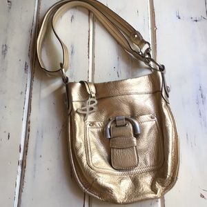 B Makowsky gold leather convertible bag